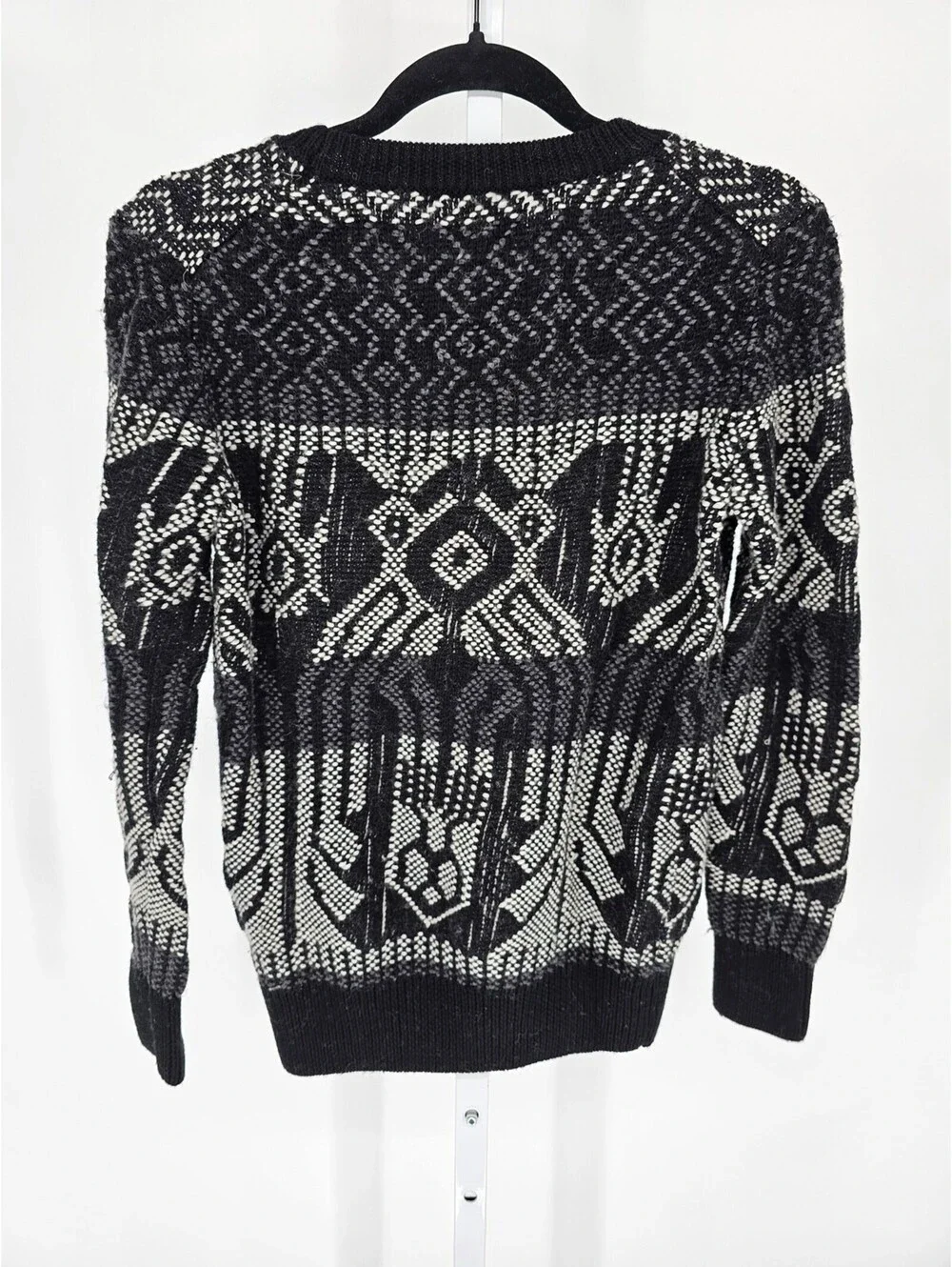 J Crew Mens Sz S Crew Neck Sweater Black White Tribal Cotton Wool Blend